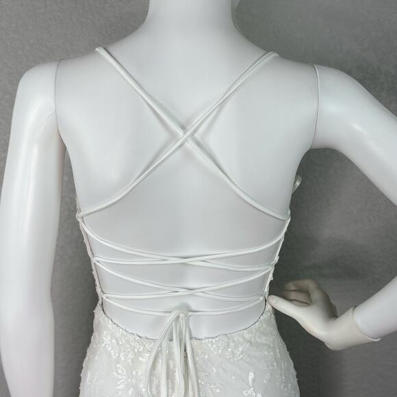 Lovesome Lace-Up Sequin Slip Dress Gown Prom Homecoming Wedding White Sz S - Picture 9 of 11